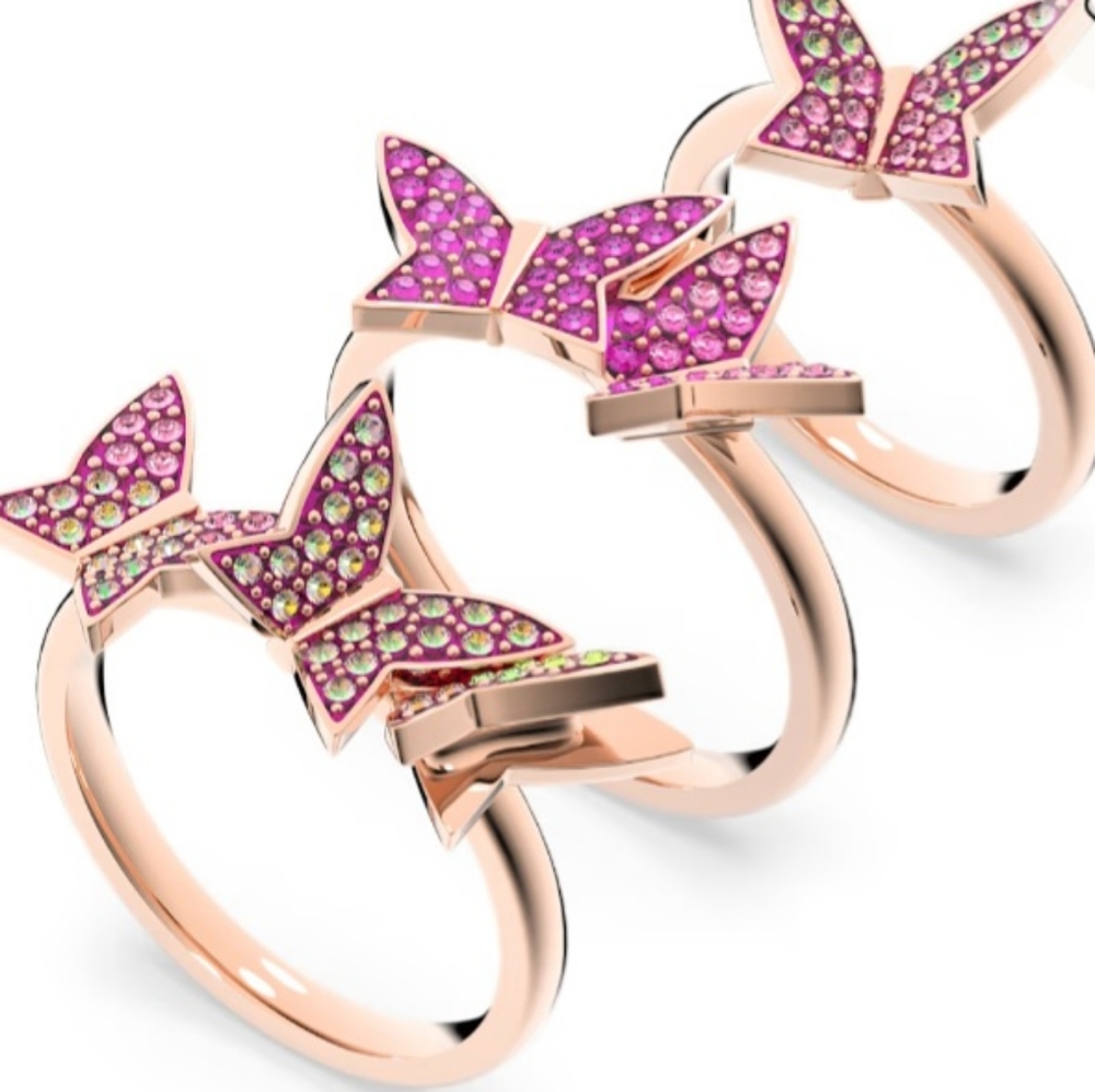 Swarovski Lilia Set (3) Butterfly Pink, Rose Gold Ring - Picture 3 of 4